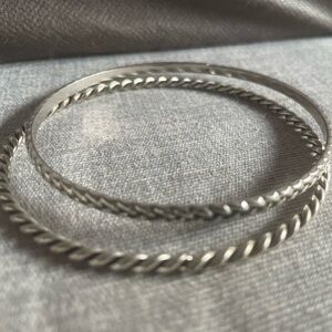 2 Silver Braided Bangle Bracelets Oxidized And Plated